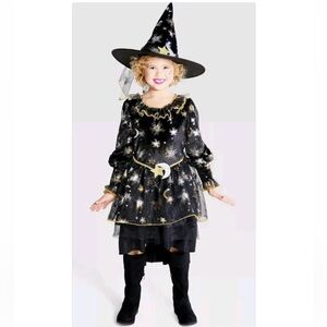 Kids' Light Up Moon & Star Witch Halloween Costume Dress - Size Medium 8-10